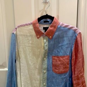 JCrew Slim Fit Linen color block button down shirt